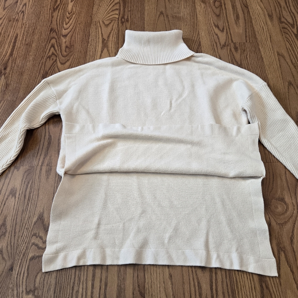 Lillusory Cream Turtleneck Sweater Side Slits Oversized Casual Work Classic XS - Picture 11 of 13